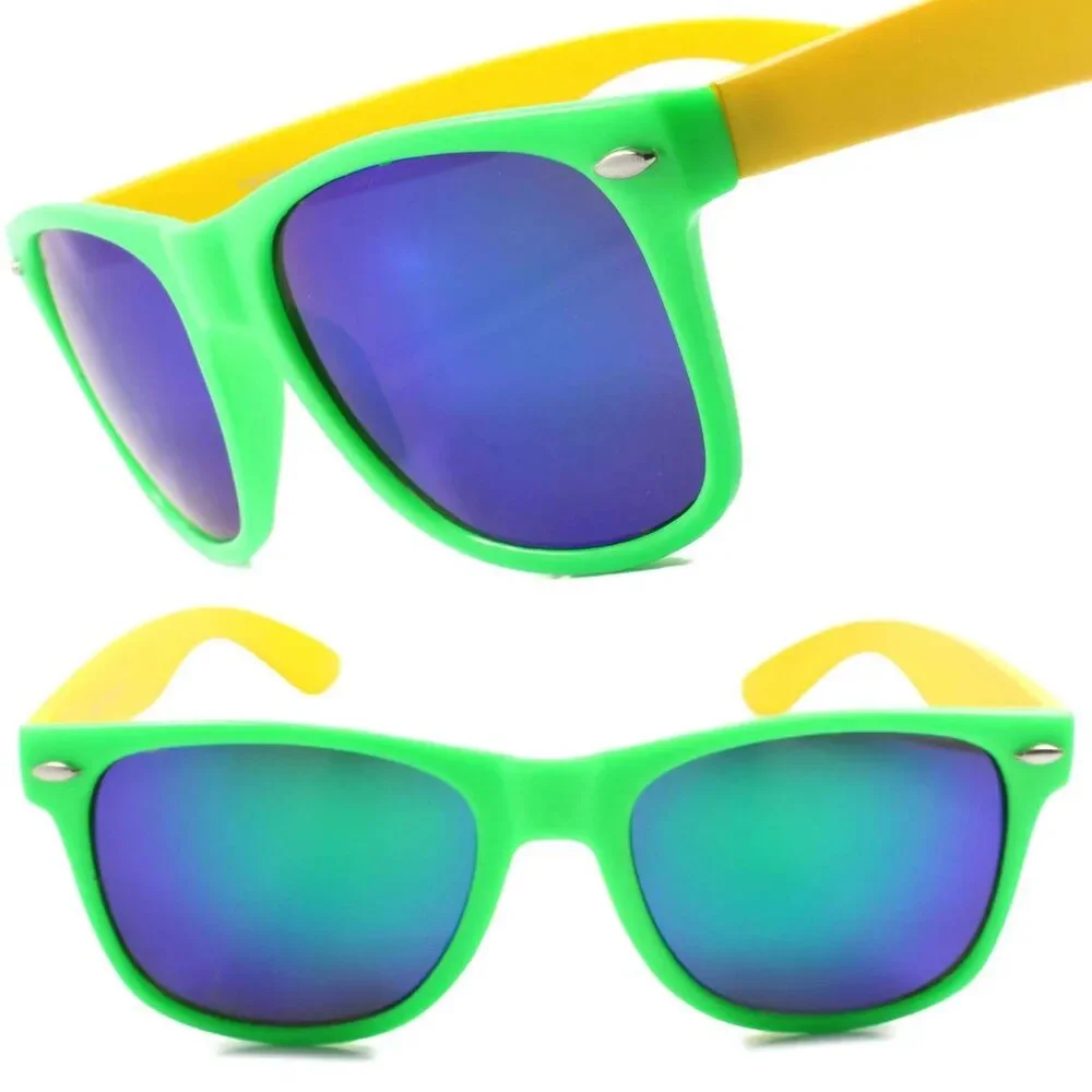 Classic Fun Party Festival Colorful Green Mirrored Lens Horn Rimmed Sunglasses